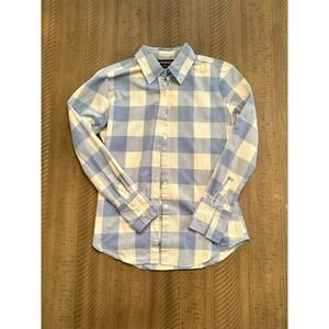 Norma Kamali Buffalo Plaid Blue & White Womens Long Sleeve Shirt SIZE S